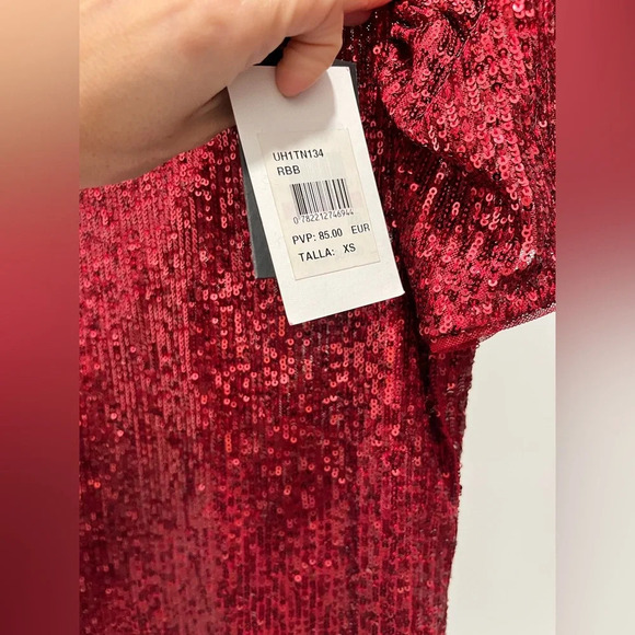 DKNY Sparkle Collection Red Short Sleeve lined Sequined Sparkly XS New with Tags - Picture 8 of 10